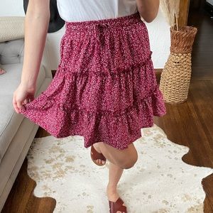 Red Floral Mini Skirt